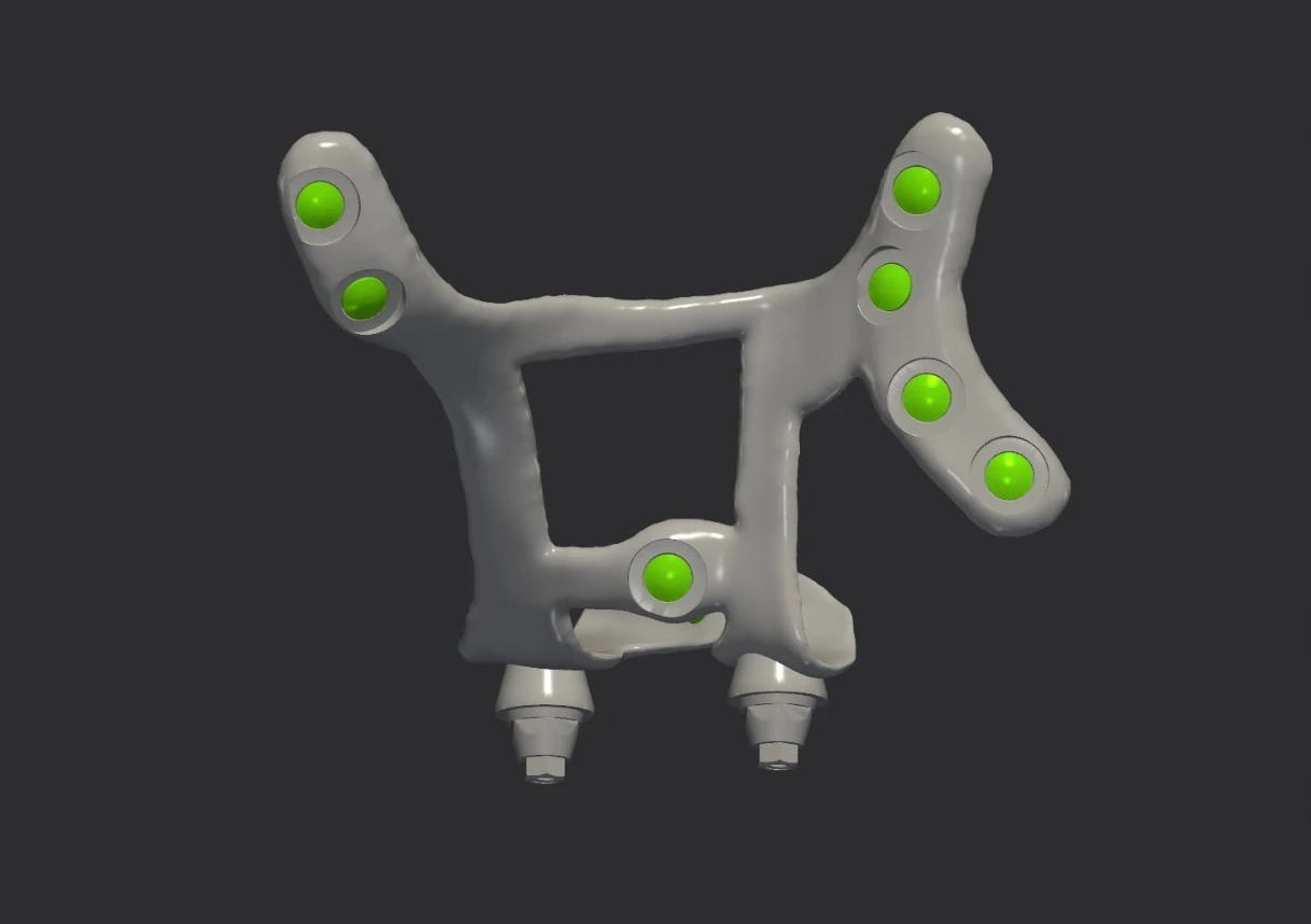 The same framework with every planned screw position marked